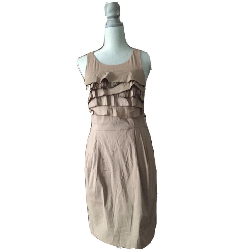BCBG MAXAZRIA Sleeveless mocha Sheath Ruffle Tiered Dress size 6 B317 - Picture 1 of 12